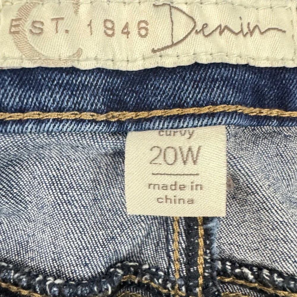 EST 1946 Denim Womens 20W Curvy‎ Bootcut Jeans Leopard Print Rhinestone Pockets